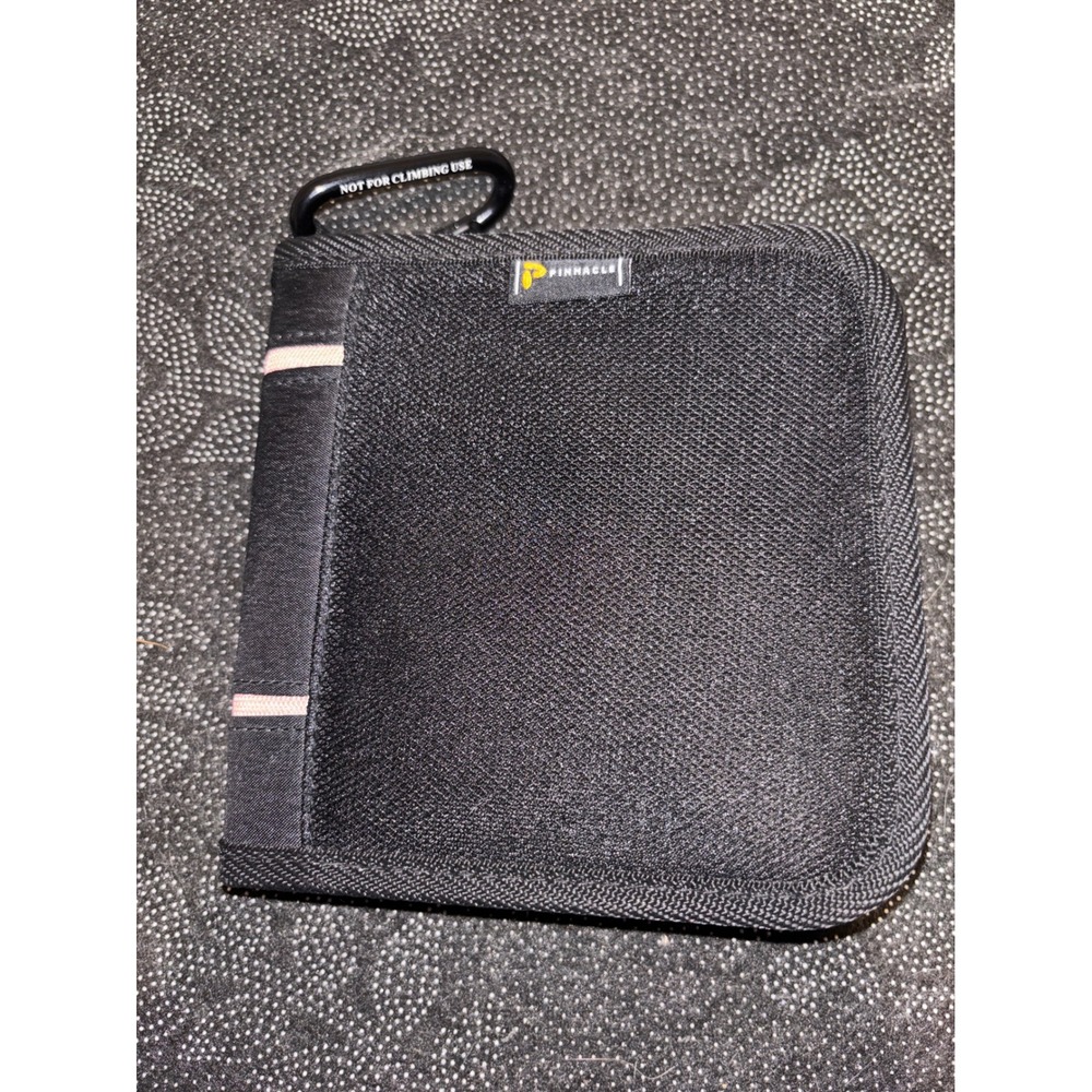Pinnacle Black Canvas Zip Around Bifold Wallet with Carabiner Clip Pink Trim